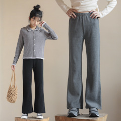 2023新款秋冬初中生高腰日系微喇褲女童彈力純色顯瘦長褲一件代發