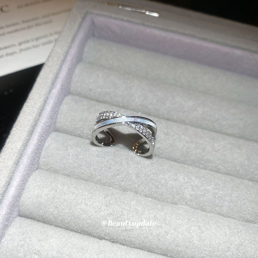 Zirkonia-Perlmutt-Doppelschicht-Kreuzring, modisch, schlicht, vielseitig, elegant, leichter, luxuriöser und hochwertiger Zeigefingerring_voghion.com