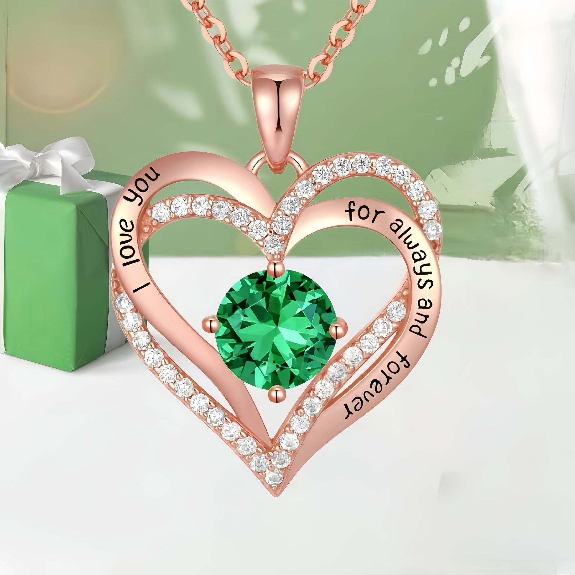 Collar de corazón de circonita colorida con colgante de oro rosa de doble capa, regalo para San Valentín y Día de la Madre