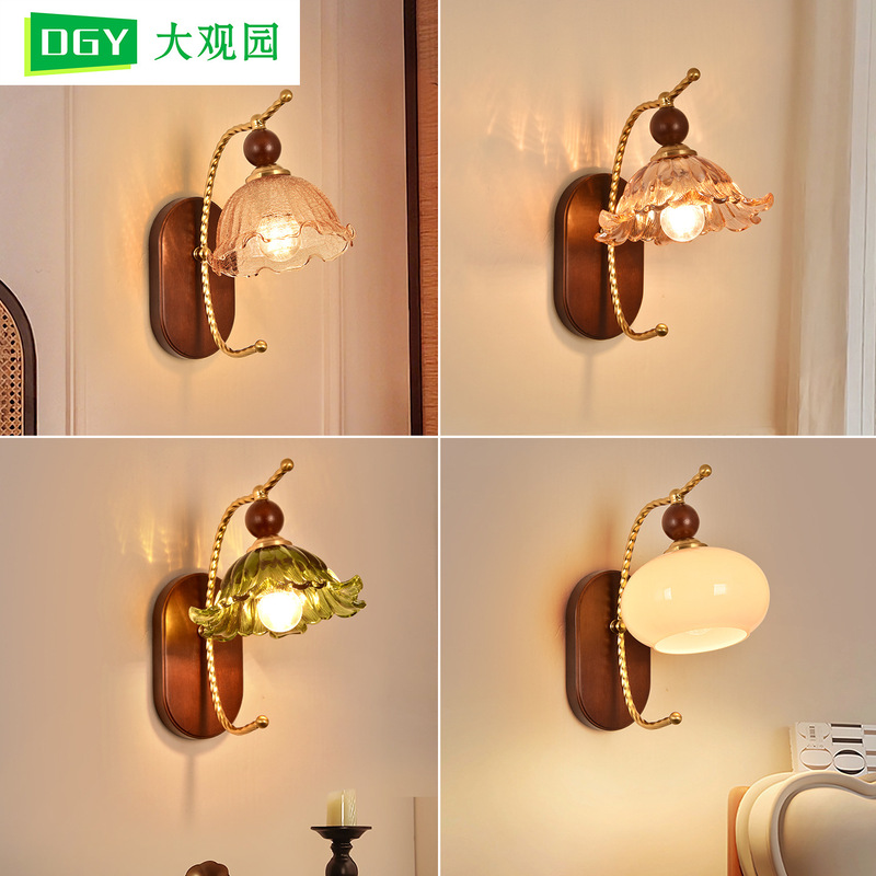 Medieval Style Wall Lamp Bedside Wall Lamp Solid Wood Retro American Aisle Lamp Living Room Background Wall Lamp Zhongshan Lamps L271