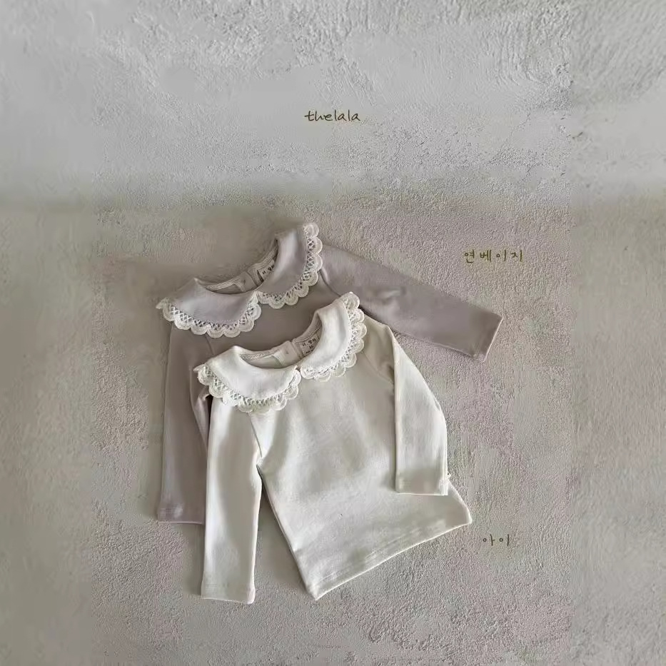 Ropa de otoño e invierno para bebés y niños pequeños, ropa de otoño e invierno para niñas, ropa infantil de estilo coreano, camisa básica con forro polar de encaje para niñas