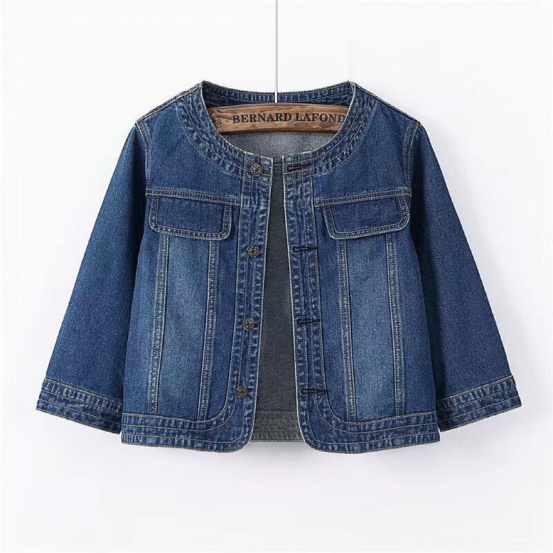 Cross-Border New Style Women's Denim Jacket with Three-Quarter Sleeves, Summer Wear, New Spring Short Style, Versatile Loose Top for Women, Summer