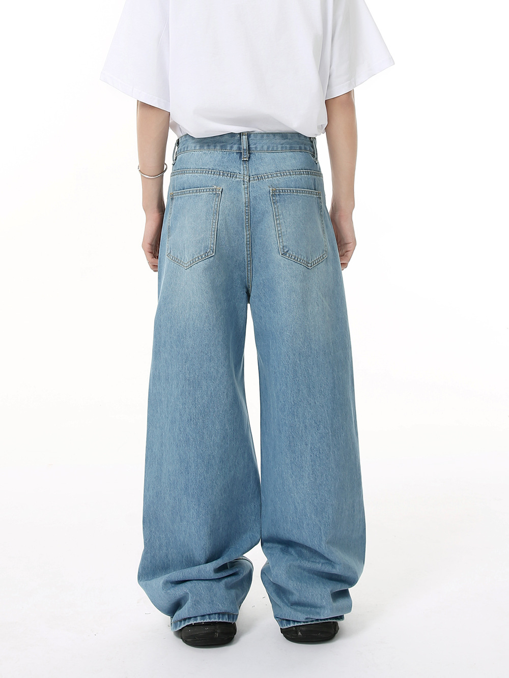 MTLCLOTHES para hombre | Versión coreana de jeans de trapeador recto de pierna ancha con patrón lavado, todo fósforo