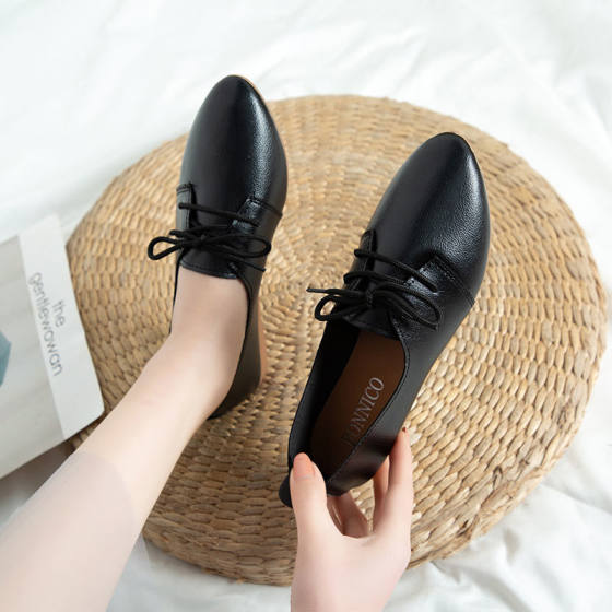 Small Leather Shoes Lace-up Soft Sole Women's Shoes New Pointed Autumn Single-layer Shoes Women's Fashion All-match Student Flat Shoes