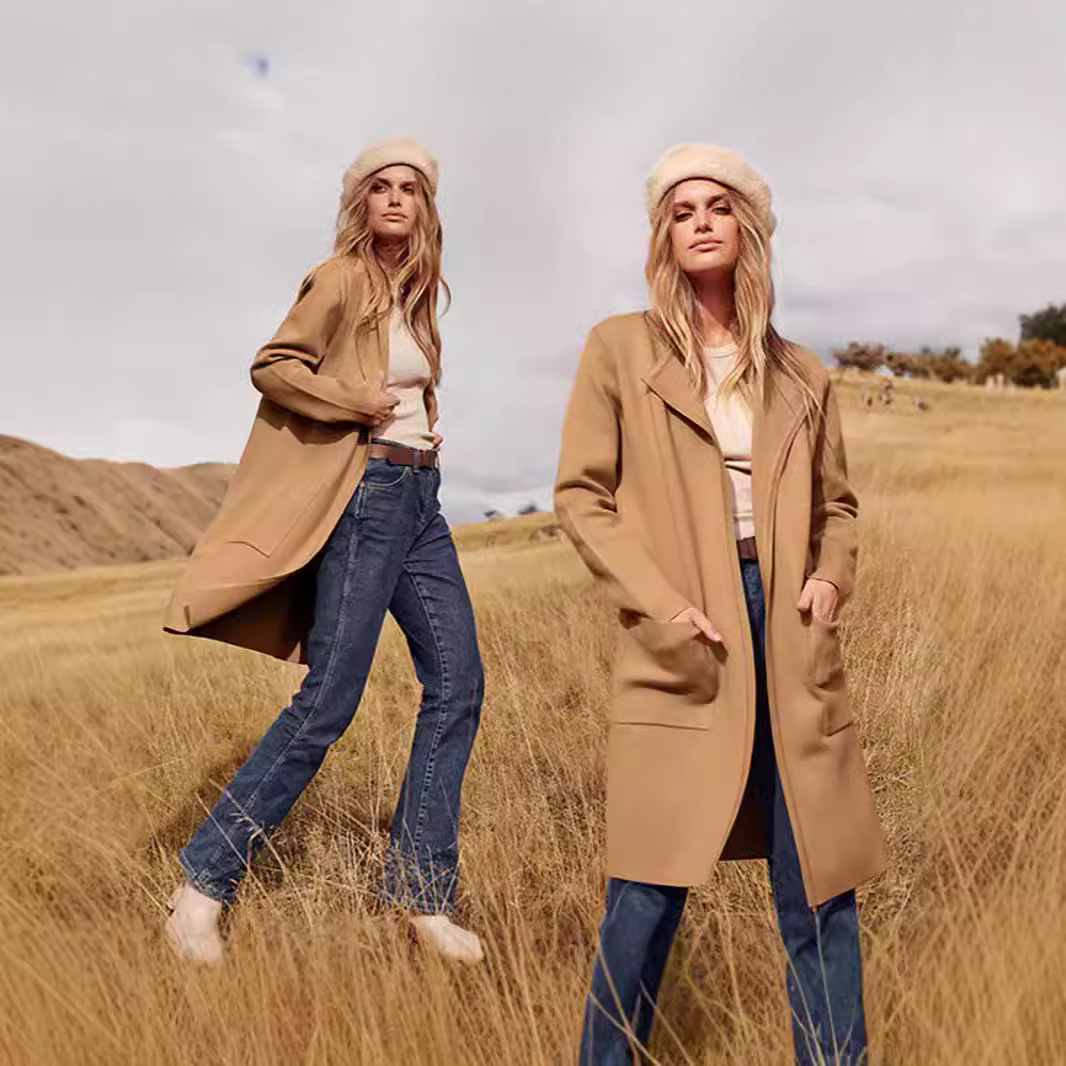 AMAZON 유럽과 미국의 국경 여성 니트 캐주얼 롱 가디건 스웨터 여성 재킷 2024 가을, 겨울