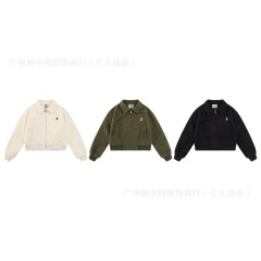 韩国restandrecreation翻领毛呢外套女宽松字母刺绣短款夹克