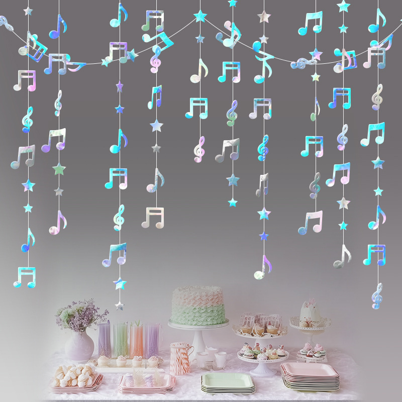 新款创意多色音符拉旗 音乐 生日 周岁 婚礼派对背景装饰横幅拉|undefined