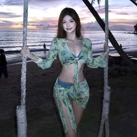 新款比基尼泳衣女分体四件套小胸显瘦性感纯欲网红风海岛度假温泉