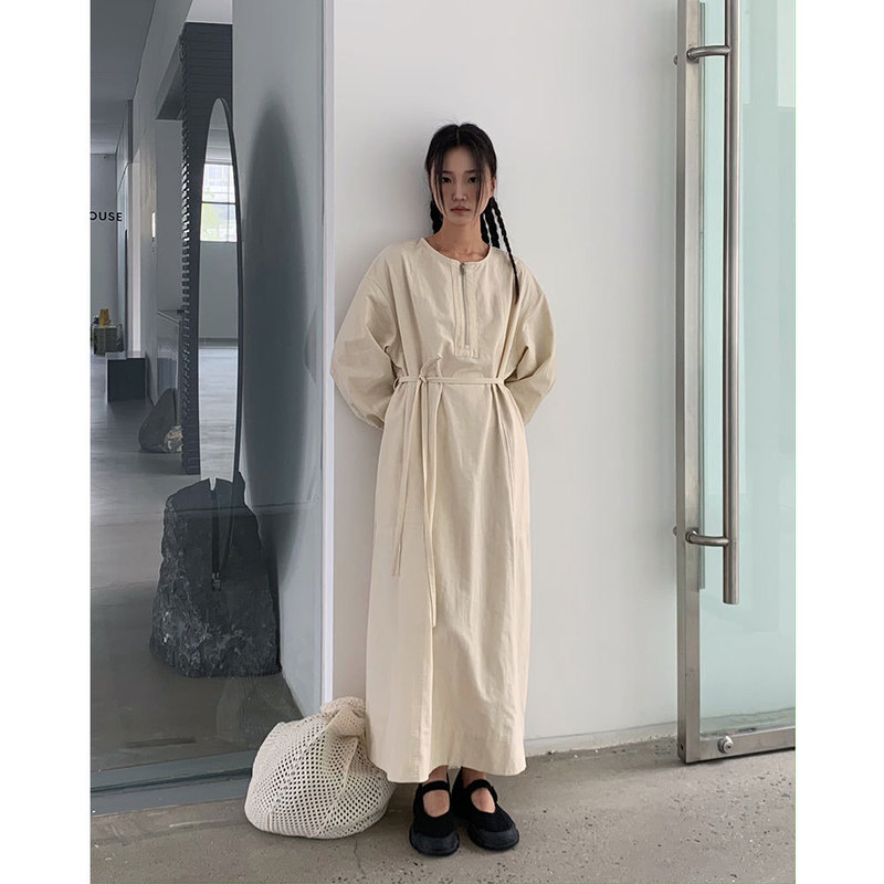 [No Return, No Exchange] Shirt Dress for Women, Korean Style Tencel New Zipper Over-The-Knee Mid-Length Skirt 17539