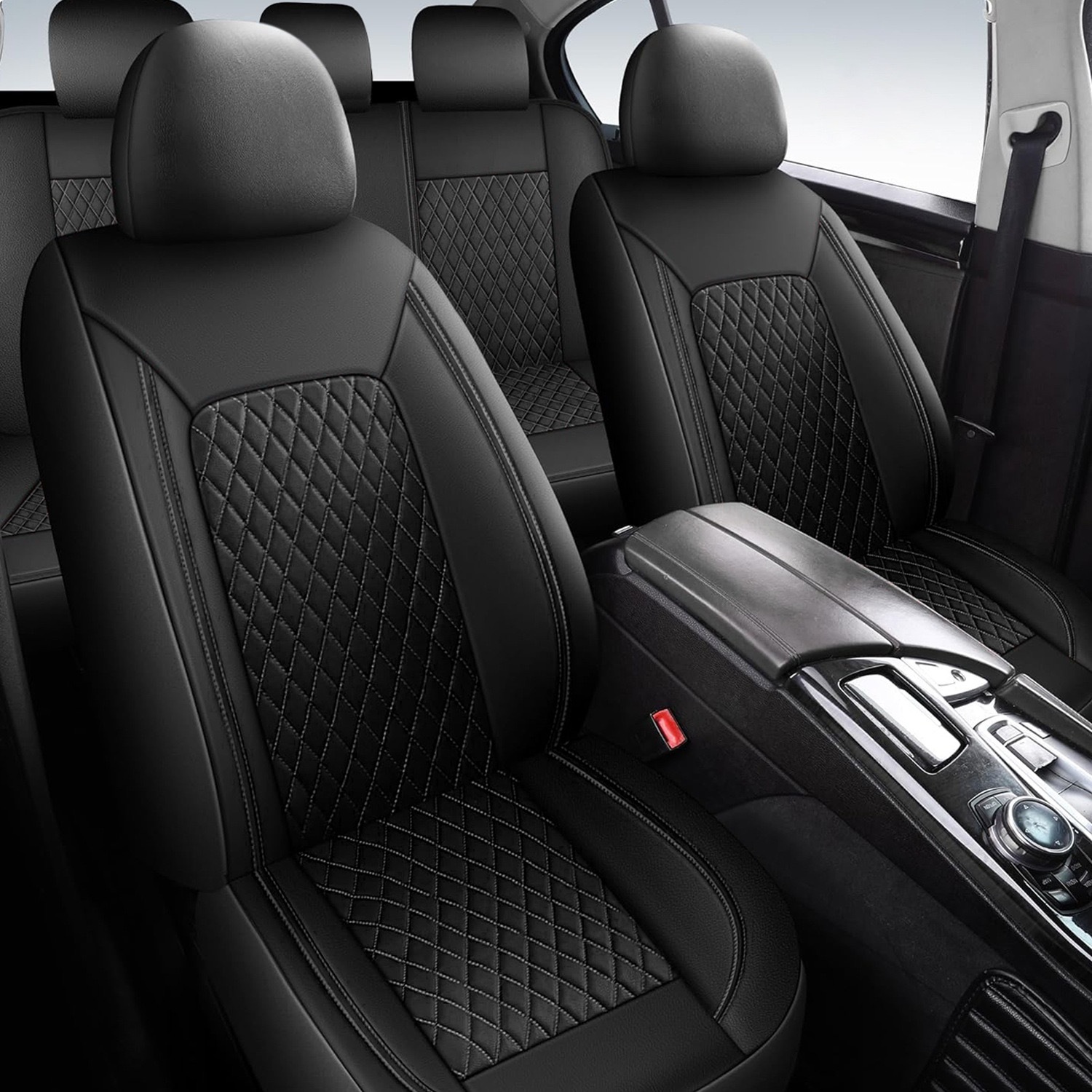 New cross-border single-line diamond pattern PU leather universal car seat cover for Amazon, Temu, Mercado Libre, Mexico