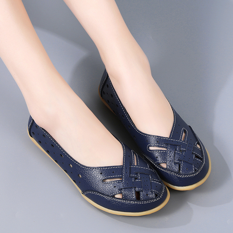 35-46 Large Size Bird's Nest Summer Women's Shoes Hollow Loafers Beef Sole Peas Women's Shoes Middle-aged and Old Mother's Shoes