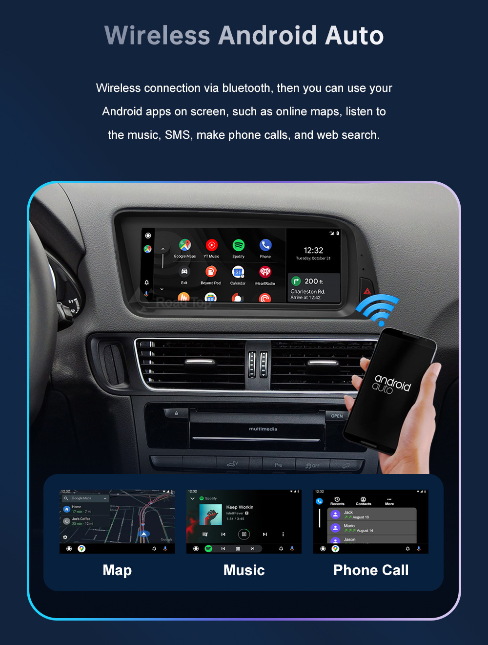 8.8 inch wireless CarPlay display for Q5 2009-2017 radio player