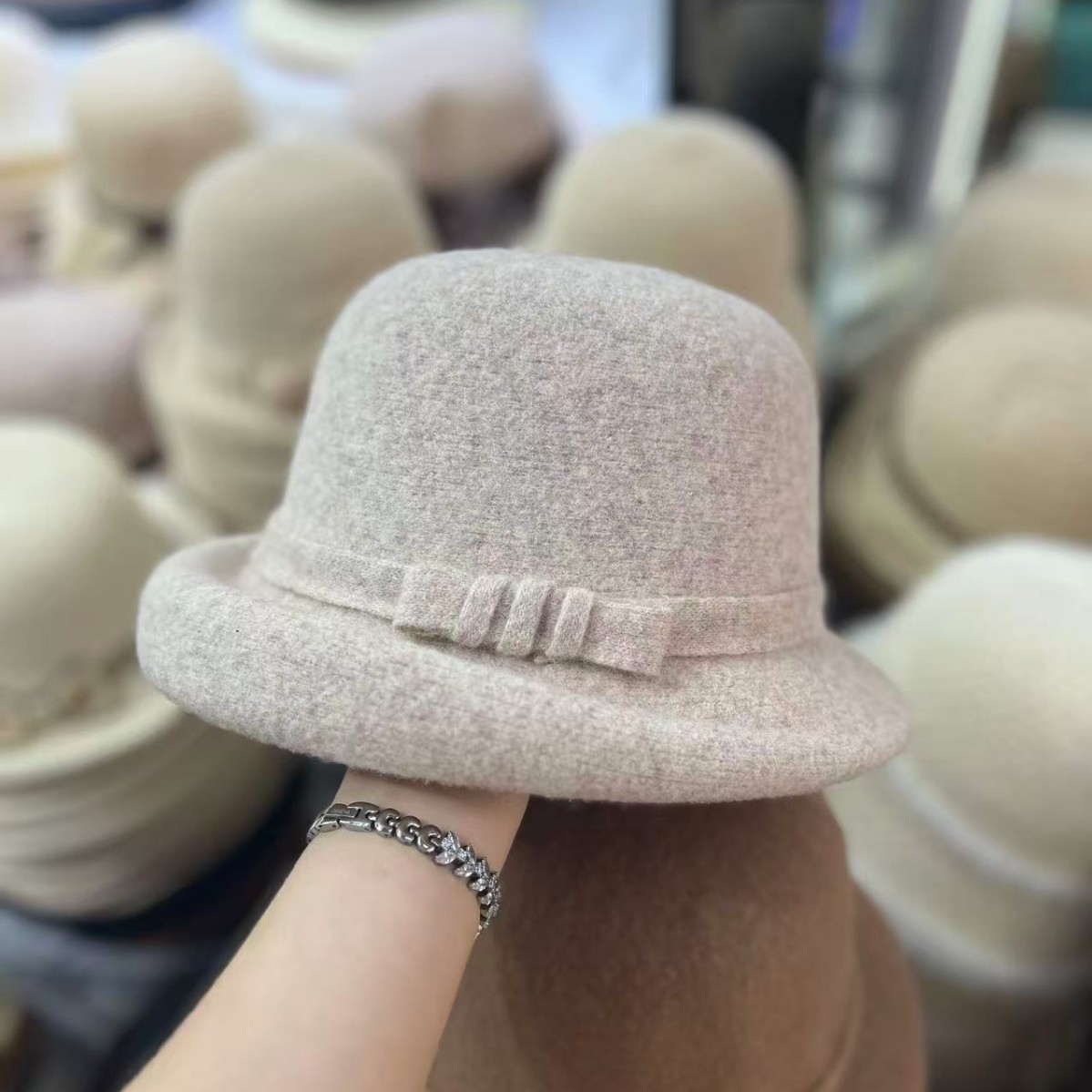 2025 Korean Style Autumn and Winter Bow-Knot Fisherman Hat for Women, Wool Felt Bucket Hat, British Style Retro Felt Hat