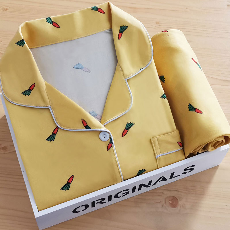 Pastoral Turnip Pajamas Women's Cardigan Long-sleeved Autumn Lapel Loose Spring and Autumn Casual Cute Home Clothes Two-piece Set