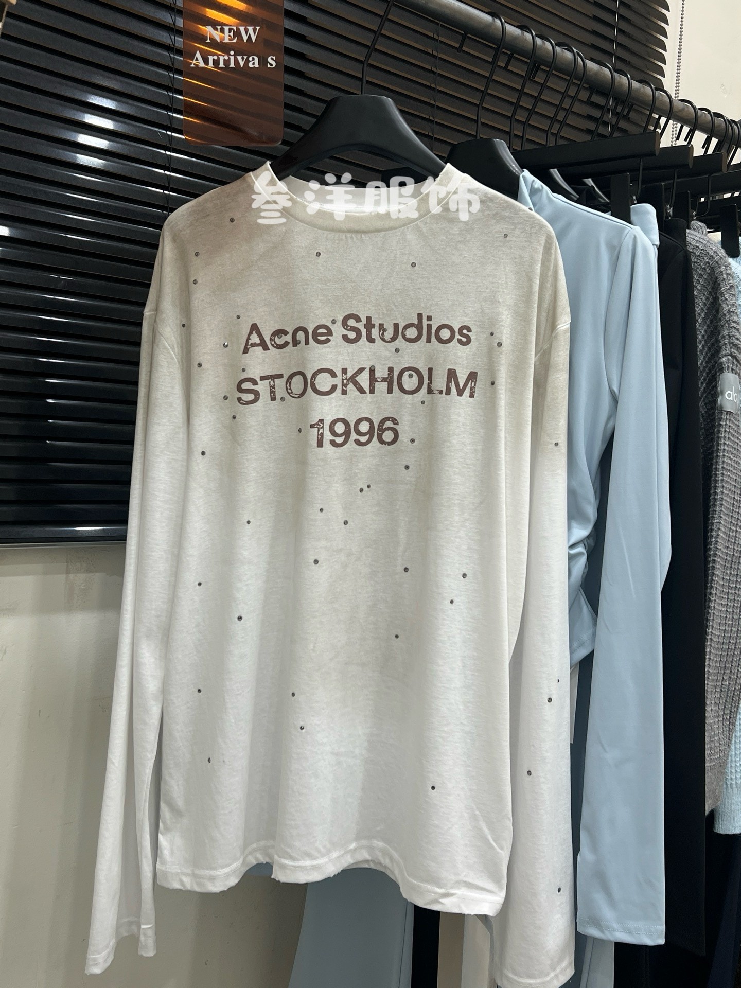 Three Tags Attached, Ac New Year Limited Edition American-Style Vintage 1996 Letter Rhinestone Long-Sleeve T-Shirt, Distressed Unisex Top