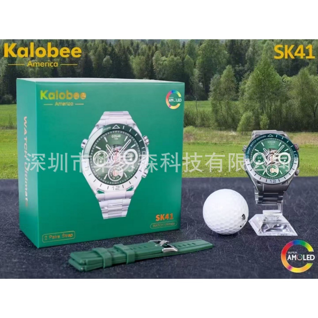 Cross-Border Sk41 Smart Watch Amoled Screen Alipay Nfc Heart Rate Sports Music Men's Business Green Water Ghost