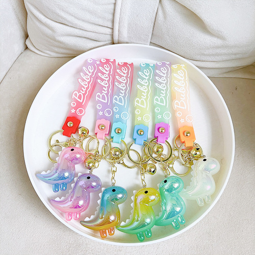 Creative Gradient Frosted Luminous Dinosaur Keychain Exquisite and Cute Car Bag Small Pendant Gift Wholesale