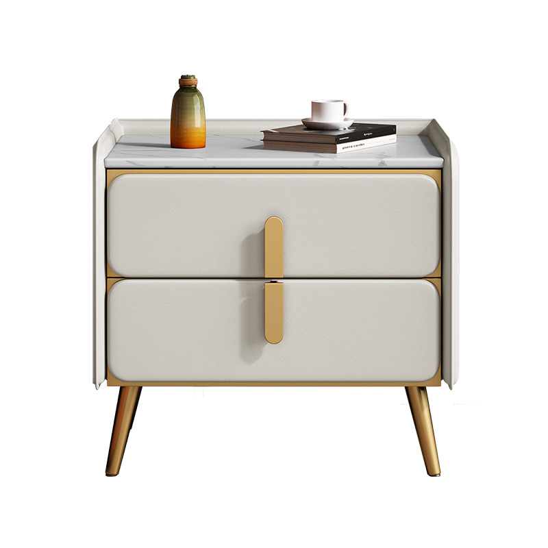 Madera maciza mesita de noche Luz de lujo de alto grado dormitorio simple moderna mesita de noche hogar roca placa pequeña mesita de noche gabinete de almacenamiento
