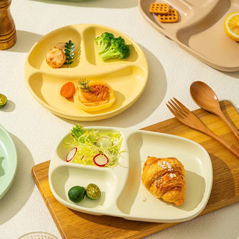 Placa de partición de cerámica japonesa, placa de desayuno para niños, placa de partición creativa, placa de reducción de grasa doméstica de alto valor nominal