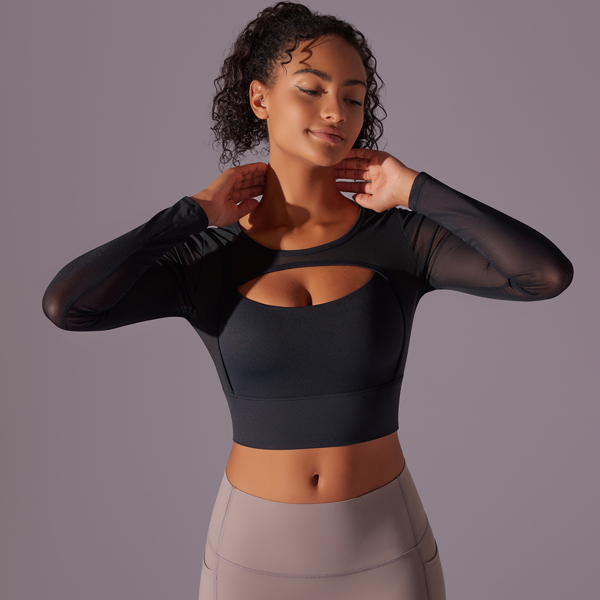 189g Weight Long Sleeve Sleeve Length Nylon, Cotton Blend Fabric Type Short Top Length T-shirt Tops Type Fitness, Yoga Occasion Round Neck Neckline Solid Color Pattern Net Yarn, Hollow Out Design Sports Style Sports Solid Color Nylon Cotton Blend Round Neck Net Yarn Hollow Out Active Tops T-shirt 4
