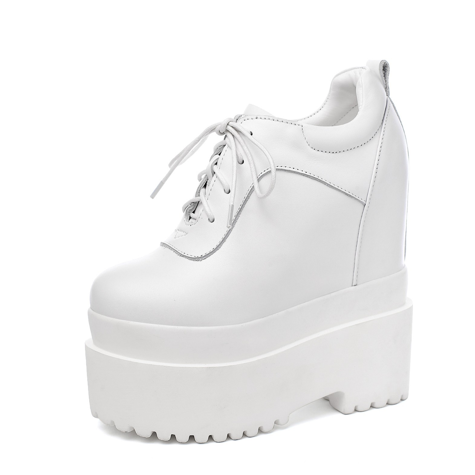 Giày sneaker nữ đế xuồng platform cao gót 16 cm dây buộc — màu đen