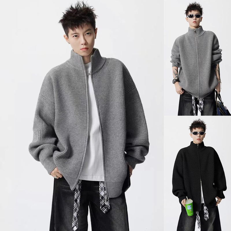 Cardigan Solid Color Zipper Sweater Men's Knitwear Autumn and Winter Popular Loose Jacket Stand Collar Trendy Brand Foreign Trade Cross-Border Wholesale Cardigan Solid Color Zipper Sweater Men's Knitwear Autumn and Winter Popular Loose Jacket Stand Collar Trendy Brand Foreign Trade Cross-Border Wholesale