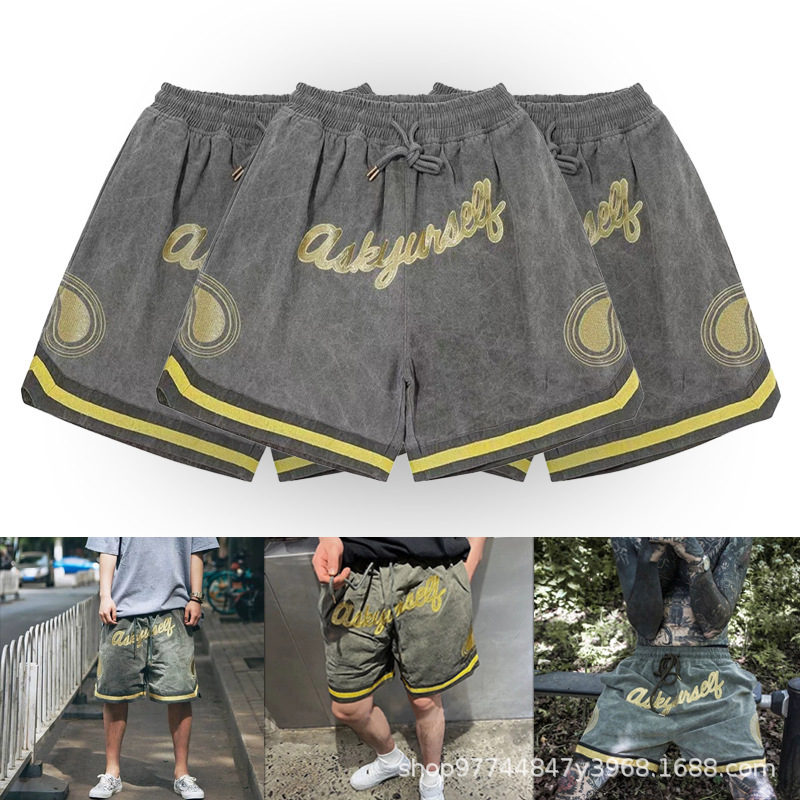Ask Gold Thread Paisley Niche American Trendy Brand Summer Sports Casual Loose Men's Basketball Shorts