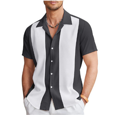 Cross-border Hawaii Shirt Summer Short Sleeve Men's Beach Striped Print Imported Men's Clothing Short Sleeve Wholesale