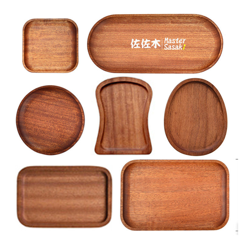 bandeja de madera de árbol de ebano, bandeja de almacenamiento de aire, plato de comedor oval japonés, pastel, pan, café, té, plato de madera sólida image 5