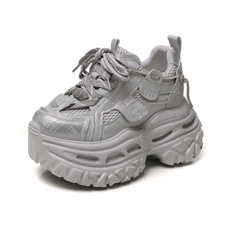 Giày sneaker nữ đế dày tăng chiều cao 9 cm phong cách dad sneaker — Tro thô