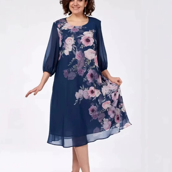 Трансграничная Amazon Независимая станция Европейская и Американская модная иностранная одежда с короткими рукавами темпераментного шифоновое сшитое платье