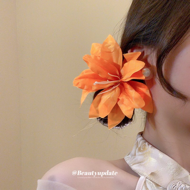 Pinza para el cabello de lirio de simulación de tela coreana, clip de pico de pato lateral de cabello roto de todo fósforo de moda, estilo de vacaciones, accesorios para el cabello de temperamento femenino