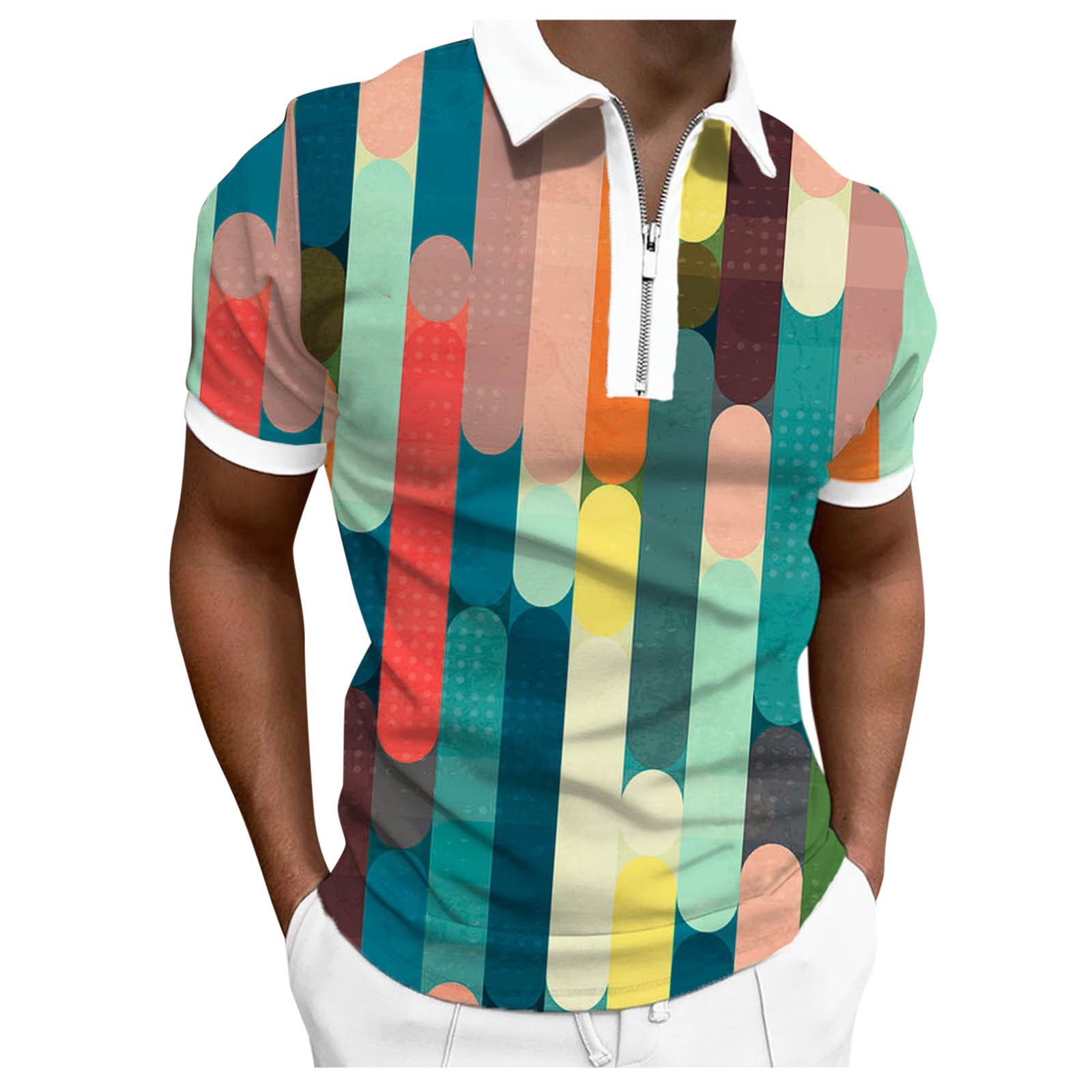 Camiseta Polo de Manga Corta con Cierre y Estampado 3D Informal para Hombre, Nueva Colección de Primavera para Exportación