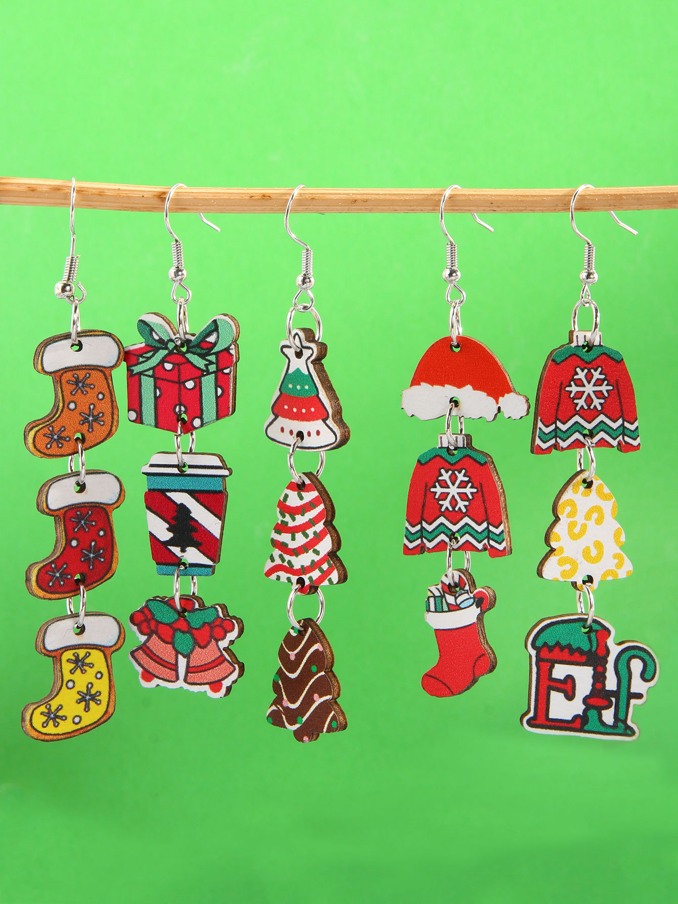 6g Weight Steel needle Ear Needle Material Drop Earrings Classification 1 Pair Quantity Holiday, Festival Occasion Wood Material Christmas Festival Christmas Hat, Christmas Tree, Christmas Socks Pattern Women's Gender Plating Design Simple Style, Classic Style Style 1 Pair Christmas Simple Style Classic Style Christmas Hat Christmas Tree Christmas Socks Plating Wood Drop Earrings 1