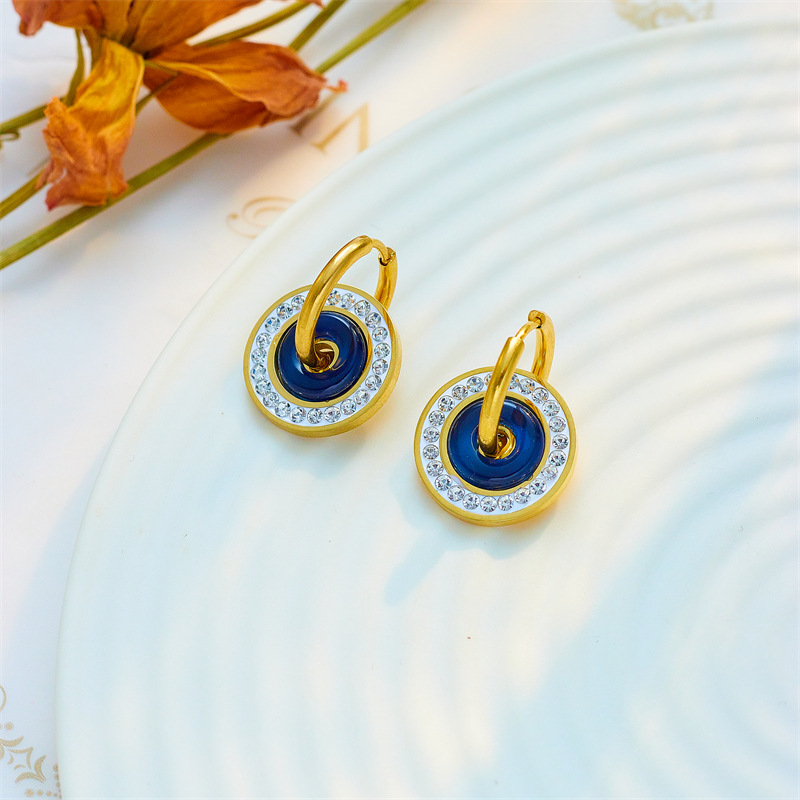 Concentric Round Drop Earrings With Diamond Inlay Retro Style_voghion.com