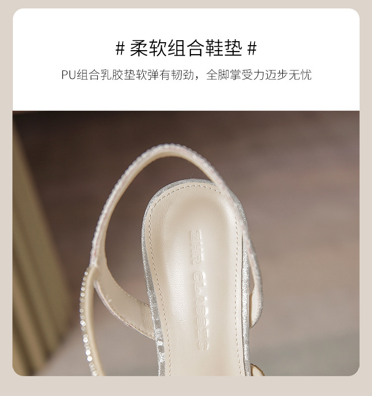 Sandal cao gót nữ mũi nhọn bít mũi đính đá phong cách Pháp — Y781 màu bạc chi tiết 12