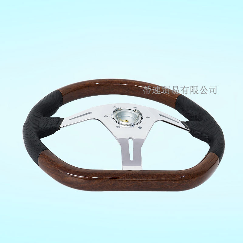 Cross-Border Hot-Selling Nd Retro Mahogany Steering Wheel Modification 14inch D-Type Leather Steering Wheel with Universal Hole Spacing of 74mm