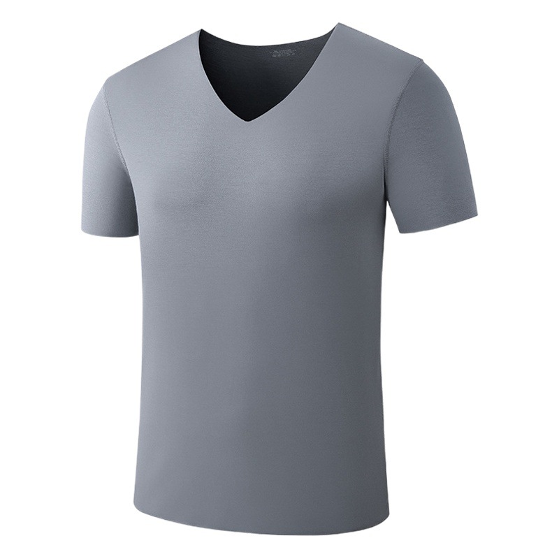 80 de doble cara modal de primavera y verano de los hombres de manga corta Camiseta delgada de color sólido sin costuras ropa exterior de fondo camisa en stock