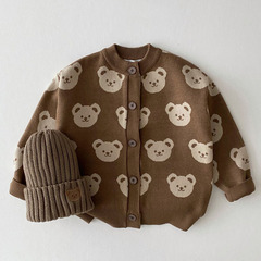 Korean style ins children's clothing fashionable bear sweater coat autumn and winter fashionable cute cartoon round neck knitted cardigan outer wear