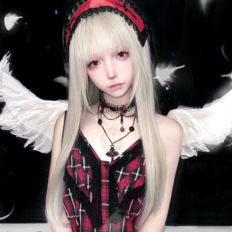 Cheng Ming 女性用ウィッグ、ロングヘア、純白、ネット有名人、ロリータ少女コミック、前髪付きロングストレートヘア、フルヘッドギア|undefined