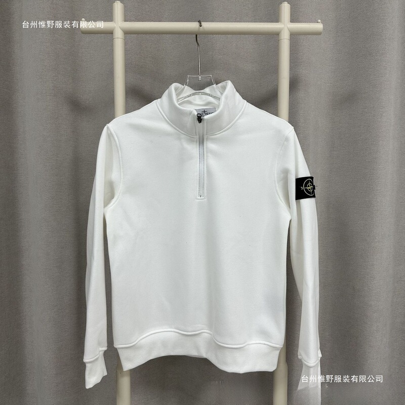 Stone Island Spring and Autumn New Ins Compass Emblem Half-Zip Pullover Solid Color Terry Round Neck Loose Sweatshirt
