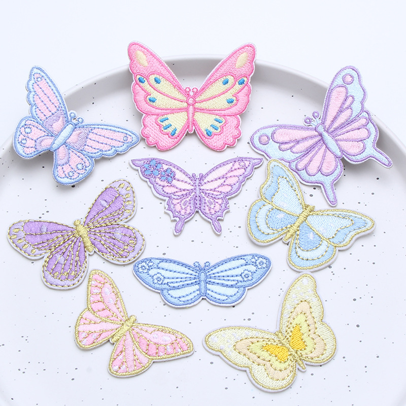 彩色蝴蝶布贴自带背胶可缝刺绣贴窗帘包包装饰贴服装服饰补丁贴