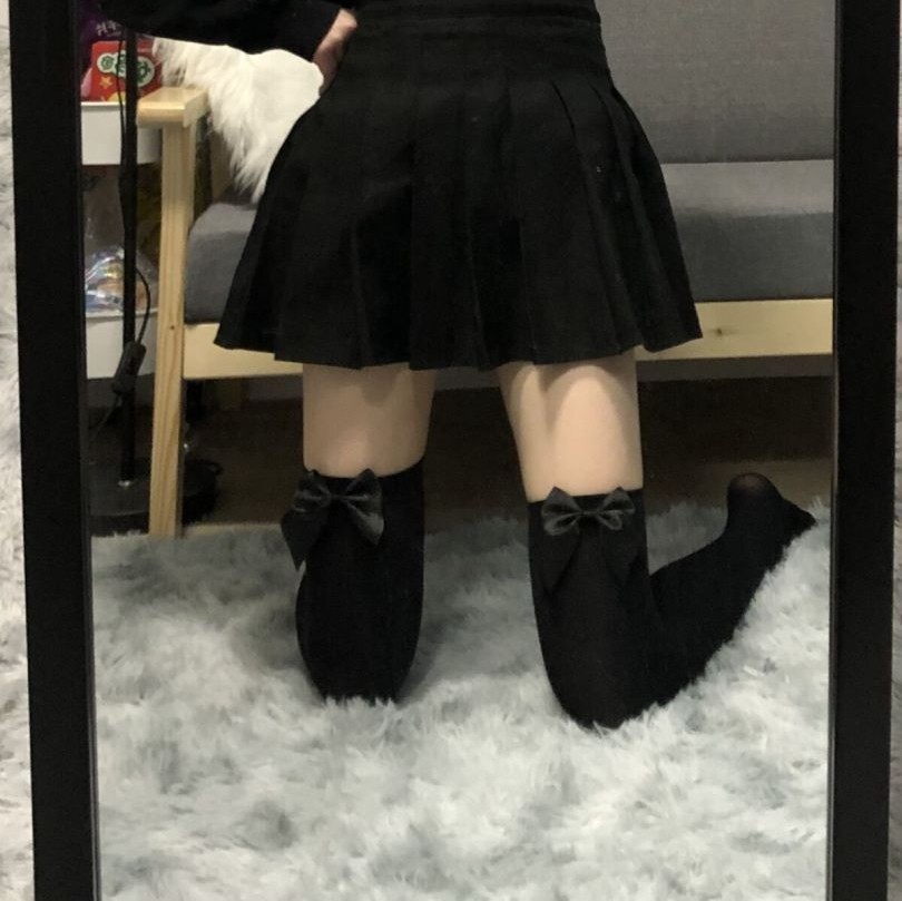 Calcetines japoneses con lazo por encima de la rodilla Calcetines JK terciopelo sexy Calcetines altos Calcetines Blanco y negro Medio grueso Estilo universitario