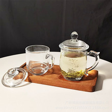 玻璃杯加厚耐热带把手大容量带盖防尘透明家用喝水杯办公室泡茶杯