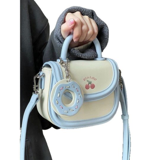 2025 New Style Bag Cute Junior High School Student Saddle Bag Japanese Style Biscuits Rice White Portable Shoulder Crossbody Bag for Women Spring and Summer