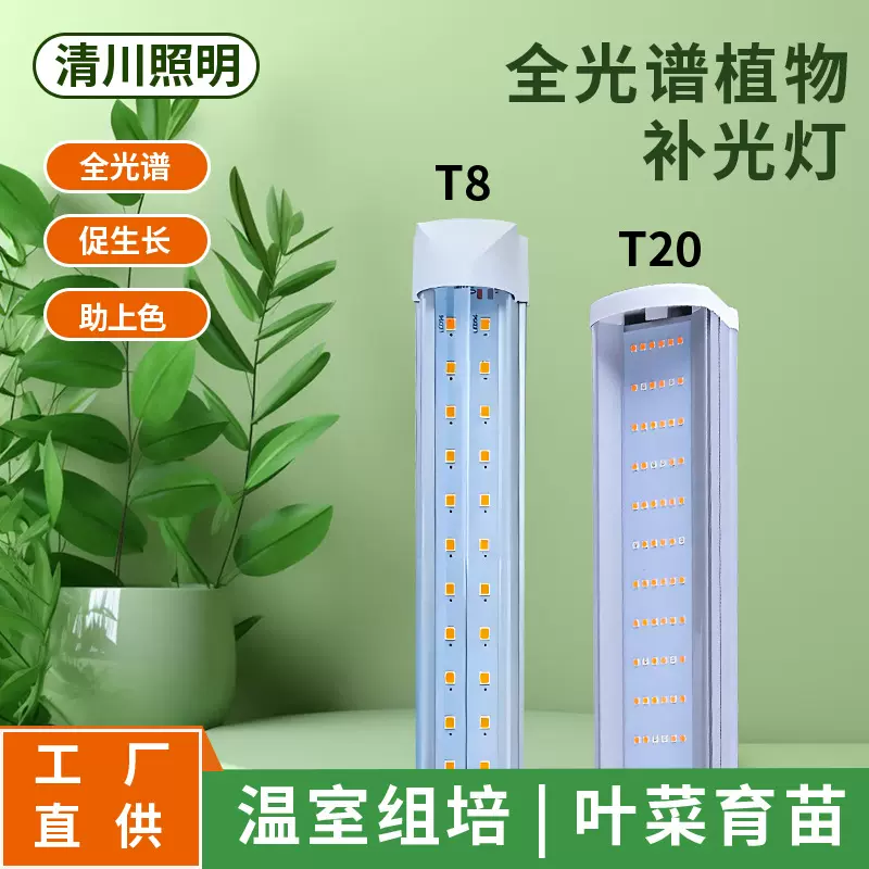 全光谱T8双排三排T20植物灯生长灯LED灯管育苗组培补光多肉花卉
