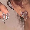 Zirconium with bow, small design advanced fashionable earrings, trend of season, internet celebrity