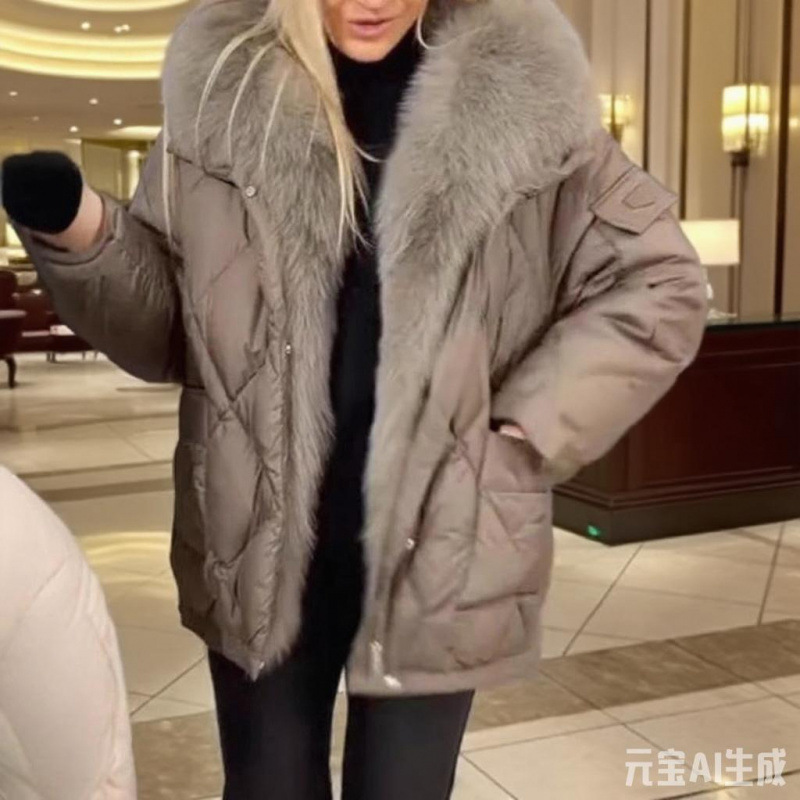 欧美亚马逊秋冬新款跨境欧美时尚外贸女装气质优雅连帽中长款棉服|undefined