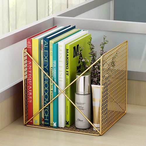 Desktop bookshelf wrought iron storage rack metal desk simple ins office small magazine storage and organization shelf