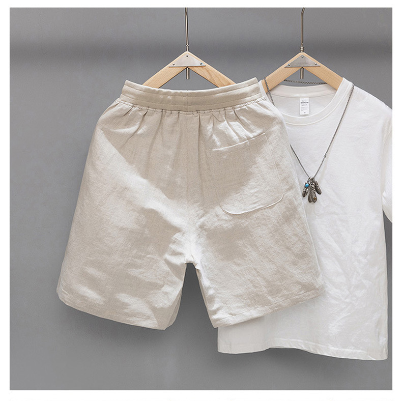 Men's Summer Linen Shorts Casual Mid-Length Beach Pants Cotton And Linen Five Point Comfortable Loose Fit_viptrois.com